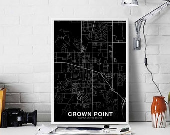 CROWN POINT Indiana USA map poster black white Hometown City Print Modern Home Decor Office Decoration Wall Art Dorm Bedroom Gift