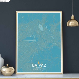 LA PAZ bolivie carte affiche noir blanc ville natale ville impression moderne décor à la maison bureau décoration mur art dortoir chambre cadeau