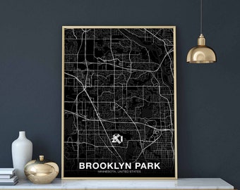 BROOKLYN PARK Minnesota MN usa map poster black white Hometown City Print Modern Home Decor Office Decoration Wall Art Dorm Bedroom Gift