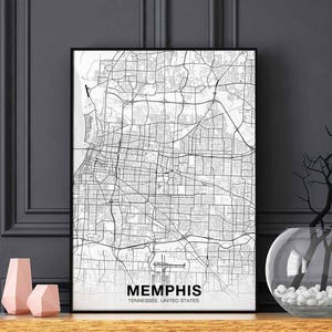 MEMPHIS Tennessee TN USA carte affiche noir blanc ville natale ville impression moderne décor à la maison bureau décoration mur art dortoir chambre cadeau