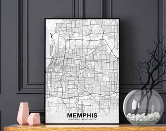 MEMPHIS Tennessee TN USA map poster black white Hometown City Print Modern Home Decor Office Decoration Wall Art Dorm Bedroom Gift
