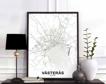 VASTERAS Sweden map poster black white Hometown City Print Modern Home Decor Office Decoration Wall Art Dorm Bedroom Gift