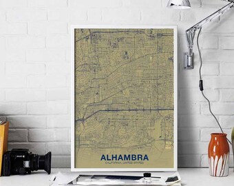 ALHAMBRA California CA US map poster color Hometown City Print Modern Home Decor Office Decoration Wall Art Dorm Bedroom Gift