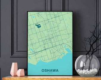 OSHAWA Canada map poster color Hometown City Print Modern Home Decor Office Decoration Wall Art Dorm Bedroom Gift