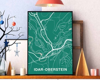 IDAR-OBERSTEIN Germany map poster color Hometown City Print Modern Home Decor Office Decoration Wall Art Dorm Bedroom Gift