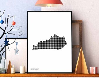 KENTUCKY US state minimal dots retro map poster black white wall decor design modern swiss scandinavian nordic housewarming travel