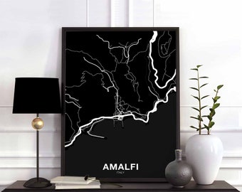 AMALFI Italy map poster black white Hometown City Print Modern Home Decor Office Decoration Wall Art Dorm Bedroom Gift