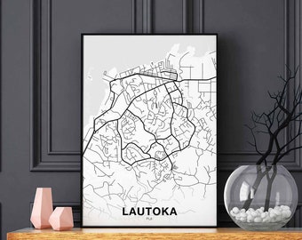 LAUTOKA Fiji map poster black white Hometown City Print Modern Home Decor Office Decoration Wall Art Dorm Bedroom Gift
