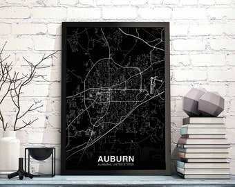 AUBURN Alabama AL US map poster black white Hometown City Print Modern Home Decor Office Decoration Wall Art Dorm Bedroom Gift