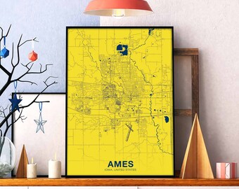 AMES Iowa IA USA poster color Hometown City Print Modern Home Decor Office Decoration Wall Art Dorm Bedroom Gift