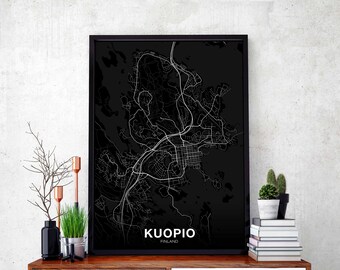 KUOPIO Finland map poster black white Hometown City Print Modern Home Decor Office Decoration Wall Art Dorm Bedroom Gift