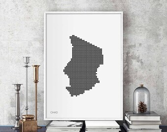 CHAD minimal dots retro map poster black white wall decor design modern swiss scandinavian nordic housewarming travel