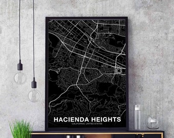 HACIENDA HEIGHTS California CA usa map poster black white Hometown City Print Modern Home Decor Office Decoration Wall Art Dorm Bedroom Gift