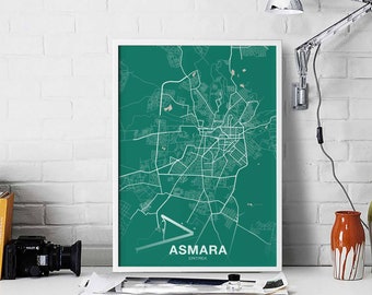 ASMARA Eritrea map poster color Hometown City Print Modern Home Decor Office Decoration Wall Art Dorm Bedroom Gift