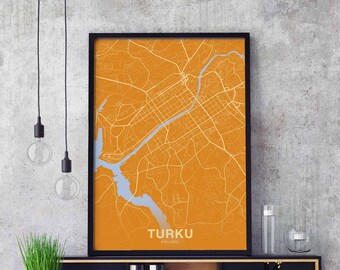 TURKU Finland map poster color Hometown City Print Modern Home Decor Office Decoration Wall Art Dorm Bedroom Gift