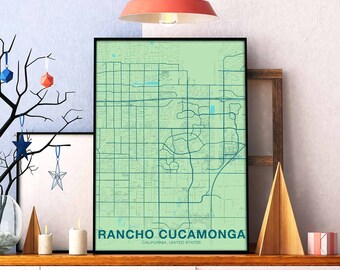 RANCHO CUCAMONGA California CA usa map poster color Hometown City Print Modern Home Decor Office Decoration Wall Art Dorm Bedroom Gift