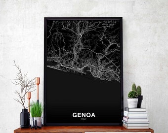 GENOA Italy map poster black white Hometown City Print Modern Home Decor Office Decoration Wall Art Dorm Bedroom Gift