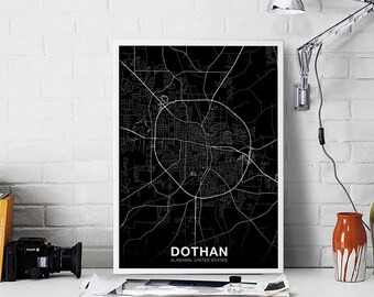 DOTHAN Alabama AL USA map poster black white Hometown City Print Modern Home Decor Office Decoration Wall Art Dorm Bedroom Gift