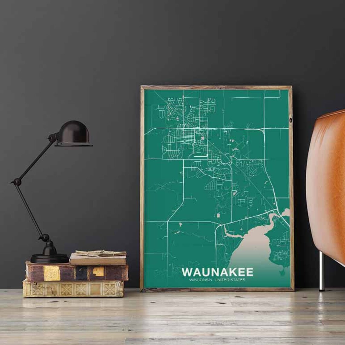 WAUNAKEE Wisconsin WI USA Map Poster Color Hometown City Print Modern Il Dgai 