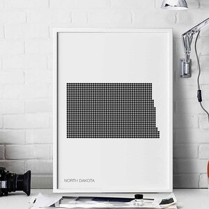 NORTH DAKOTA US State Landkarte Plakat schwarz weiß minimalistisch Punkte Design modern schweizer skandinavisch nordisch Einweihungsparty