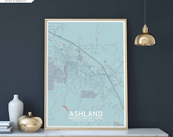 ASHLAND Oregon USA map poster black white Hometown City Print Modern Home Decor Office Decoration Wall Art Dorm Bedroom Gift