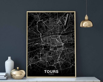 TOURS  France map poster black white Hometown City Print Modern Home Decor Office Decoration Wall Art Dorm Bedroom Gift