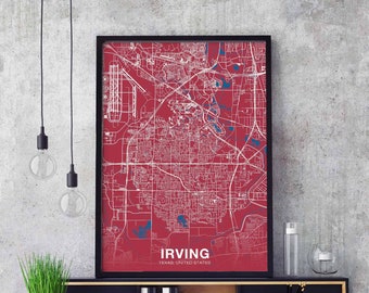 IRVING Texas TX USA poster color Hometown City Print Modern Home Decor Office Decoration Wall Art Dorm Bedroom Gift