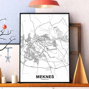 MEKNES maroc carte affiche ville natale ville impression moderne décor à la maison bureau décoration mur art dortoir chambre cadeau