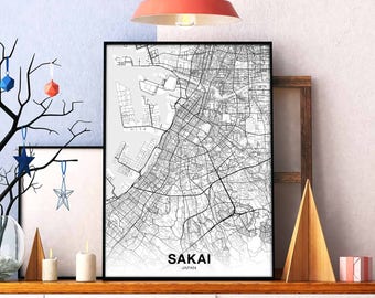 SAKAI Japan map poster black white Hometown City Print Modern Home Decor Office Decoration Wall Art Dorm Bedroom Gift