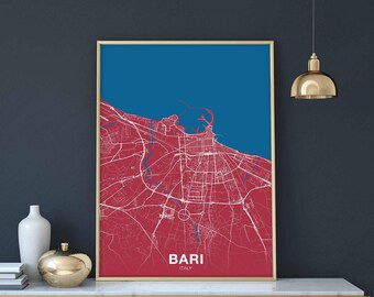 BARI Italy map poster color Hometown City Print Modern Home Decor Office Decoration Wall Art Dorm Bedroom Gift