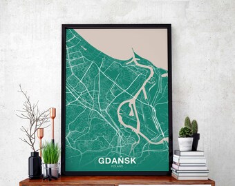 GDAŃSK Poland map poster color Hometown City Print Modern Home Decor Office Decoration Wall Art Dorm Bedroom Gift