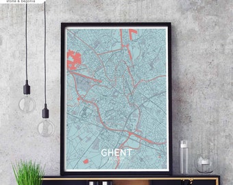 GHENT Belgium map poster black white Hometown City Print Modern Home Decor Office Decoration Wall Art Dorm Bedroom Gift