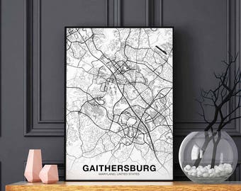 GAITHERSBURG Maryland MD USA map poster black white Hometown City Print Modern Home Decor Office Decoration Wall Art Dorm Bedroom Gift