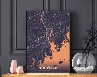NORWALK Connecticut CT USA map poster color Hometown City Print Modern Home Decor Office Decoration Wall Art Dorm Bedroom Gift