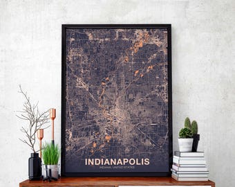 INDIANAPOLIS Indiana IN US map poster color Hometown City Print Modern Home Decor Office Decoration Wall Art Dorm Bedroom Gift