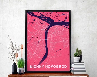 NIZHNY NOVOGROD Russia map poster color Hometown City Print Modern Home Decor Office Decoration Wall Art Dorm Bedroom Gift