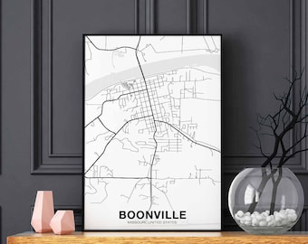BOONVILLE Missouri MO usa map poster black white Hometown City Print Modern Home Decor Office Decoration Wall Art Dorm Bedroom Gift