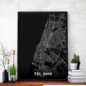 TEL AVIV Israël carte affiche ville natale ville impression moderne décor à la maison bureau décoration mur art dortoir chambre cadeau
