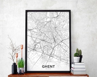 GHENT  Belgium map poster Hometown City Print Modern Home Decor Office Decoration Wall Art Dorm Bedroom Gift