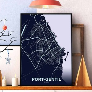 PORT-GENTIL Gabun Karte Poster Farbe Heimatstadt Stadt Druck Modernes Wohnkultur Büro Dekoration Wand Kunst Wohnheim Schlafzimmer Geschenk