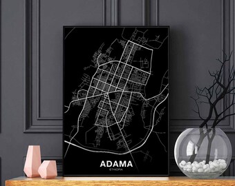 ADAMA Ethiopia map poster black white Hometown City Print Modern Home Decor Office Decoration Wall Art Dorm Bedroom Gift
