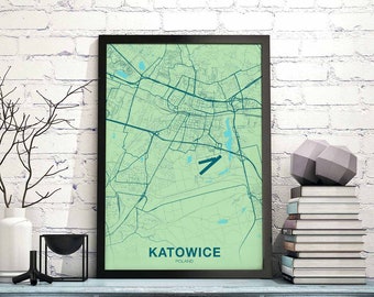 KATOWICE Poland map poster color Hometown City Print Modern Home Decor Office Decoration Wall Art Dorm Bedroom Gift