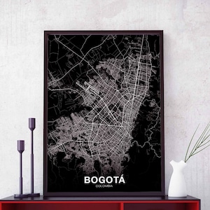 BOGOTA colombie carte affiche noir blanc ville natale ville impression moderne décor à la maison bureau décoration mur art dortoir chambre cadeau