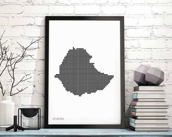 ETHIOPIA minimal dots retro map poster black white wall decor design modern swiss scandinavian nordic housewarming travel