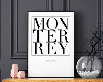 Monterrey minimal typography art print poster black white wall decor design modern swiss scandinavian nordic inspiration city