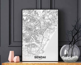 SENDAI Japan map poster black white Hometown City Print Modern Home Decor Office Decoration Wall Art Dorm Bedroom Gift