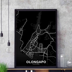 OLONGAPO Philippines carte affiche noir blanc ville natale ville impression moderne décor à la maison bureau décoration mur art dortoir chambre cadeau