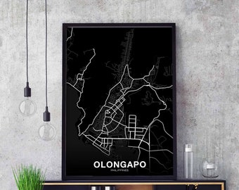 OLONGAPO Philippines map poster black white Hometown City Print Modern Home Decor Office Decoration Wall Art Dorm Bedroom Gift
