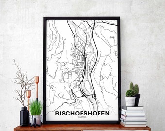 BISCHOFSHOFEN Austria map poster black white Hometown City Print Modern Home Decor Office Decoration Wall Art Dorm Bedroom Gift