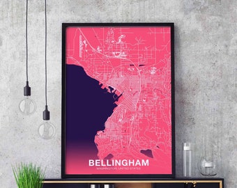 BELLINGHAM Washington WA USAposter color Hometown City Print Modern Home Decor Office Decoration Wall Art Dorm Bedroom Gift